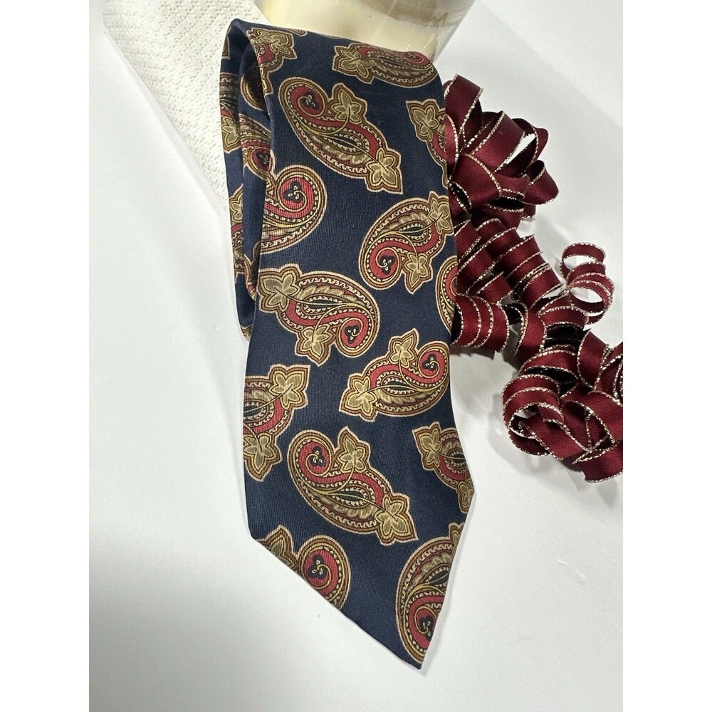 Liberty of London Vintage 100% Silk Tie Paisley Pattern Navy Burgundy Gold USA